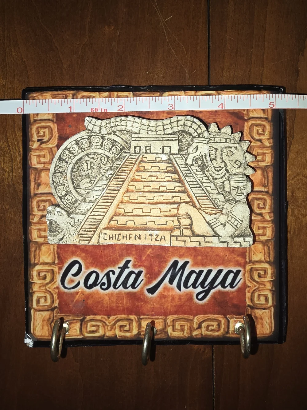 Clay and Wood Wall Hook Tile in Orange and Cream from Costa Maya